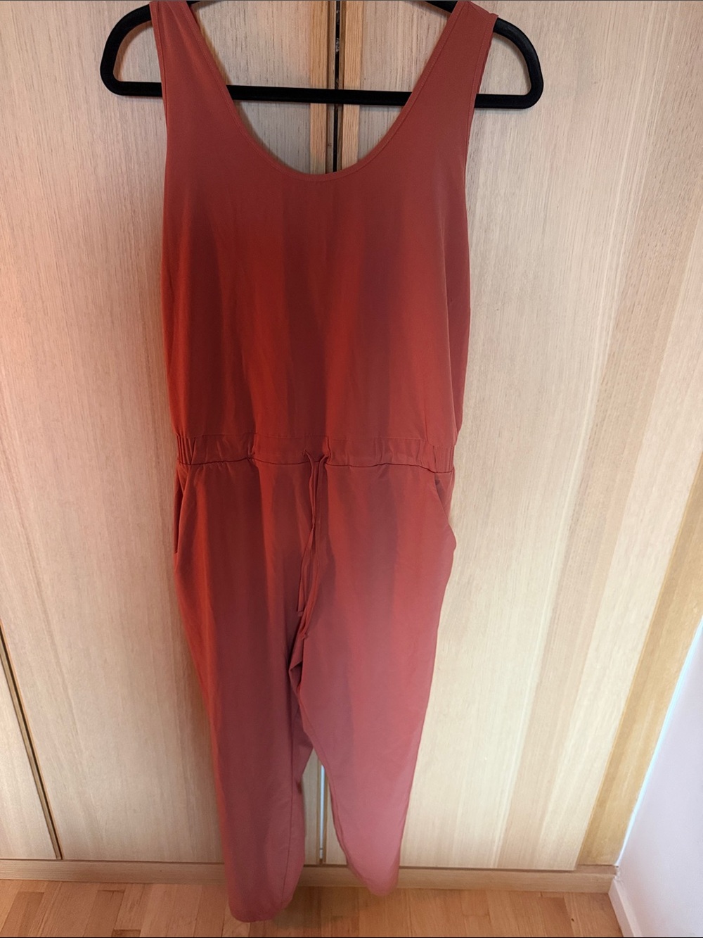 all in motion - Rust-Red Sleeveless Jumpsuit with Drawstring Waist